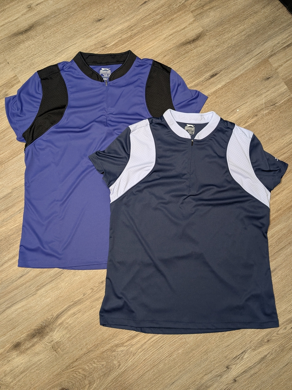 Slazenger Short Sleeve Golf Quarter Zip Sport Polo Tees Purple Navy Womens XL